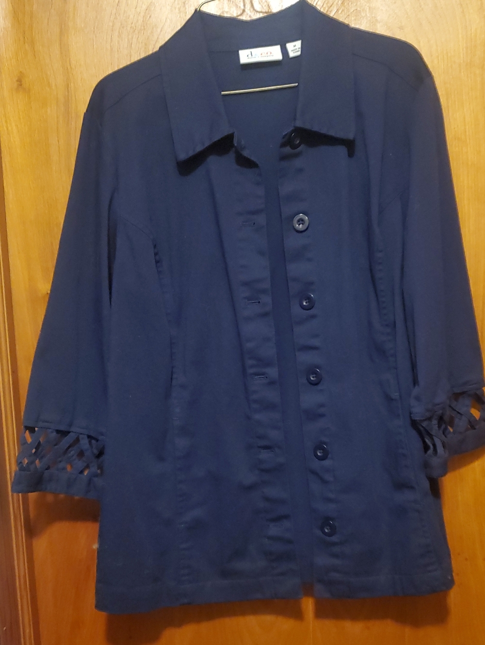 Denim&Co Navy Button-Up Jacket with Lattice Cuff Detail